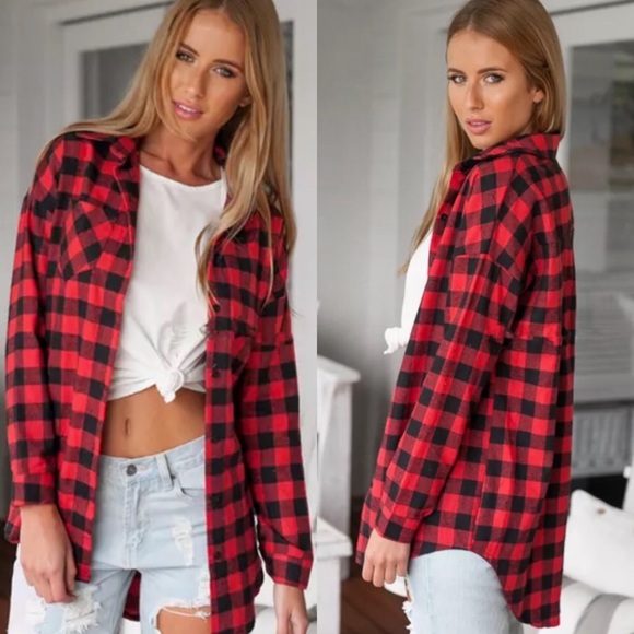 Tops - NEW Red & Black Plaid Oversized Flannel